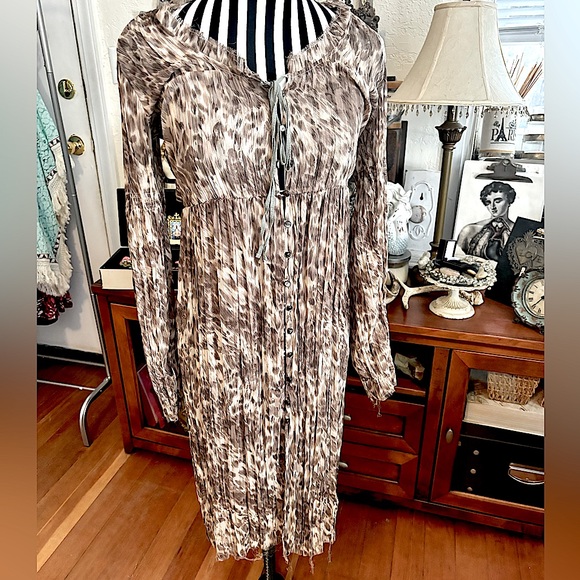 Free People Sheer Leopard Print Button Down Layering Duster Intimates Size P/S - Picture 2 of 13